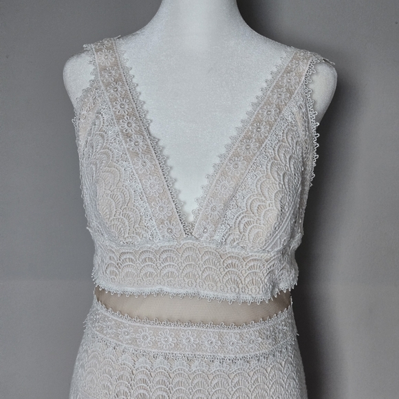 Tadashi Shoji ADELINA Unconventional Lace Floral Midi Dress Ivory Petal Size 4 - Picture 7 of 12